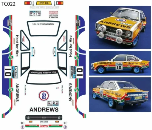 TC022 FORD ESCORT MK2 V2 ANDREWS HEAT FOR HIRE Tamiya TT01 TT02 190mm - Image 2
