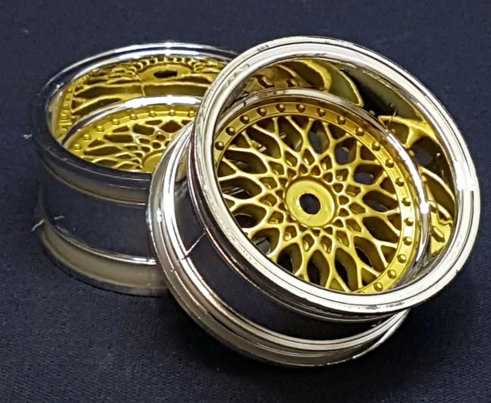WHEELS 1:10 TW 26MM "CLASSIC BBS STYLE" CHROME / GOLD 9MM OFFSET 2 PIECES 1 WHEELS 1:10 TW 26MM "CLASSIC BBS STYLE" CHROME / GOLD 9MM OFFSET 2 PIECES